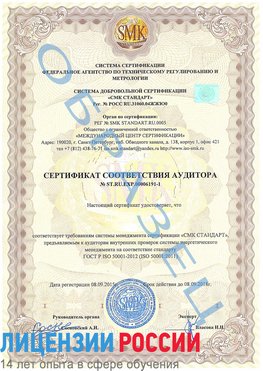 Образец сертификата соответствия аудитора №ST.RU.EXP.00006191-1 Холмск Сертификат ISO 50001